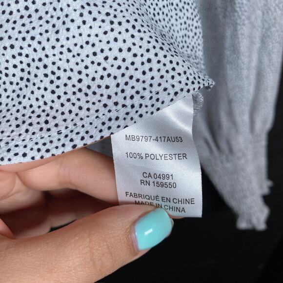 Maison d' Amelie Womens Blouse White Black Spotted Ruffle Balloon Sleeve Paris M - Picture 7 of 14